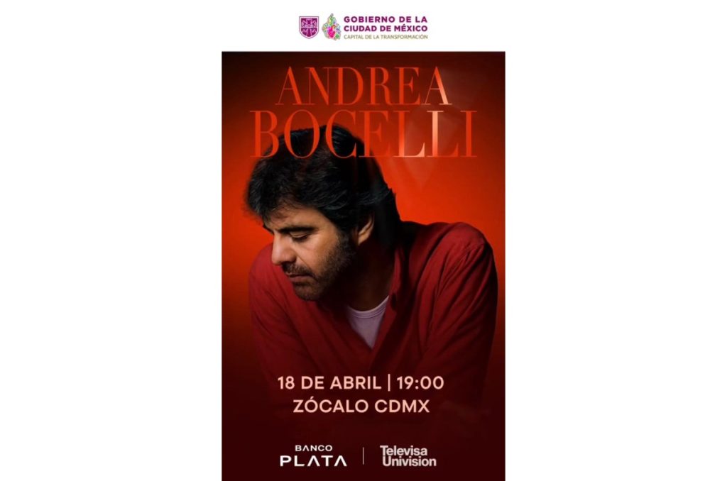 Andrea Bocelli Zócalo CDMX concierto gratis 18 de abril