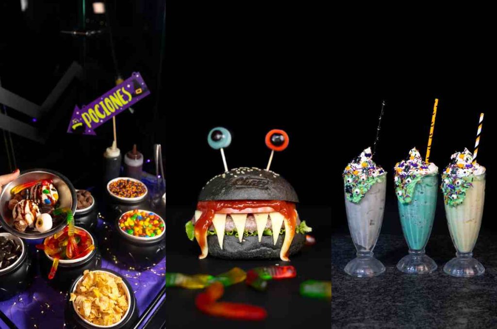 Aquí hay comida temática de Halloween: hamburguesa monstruo, malteadas y más
