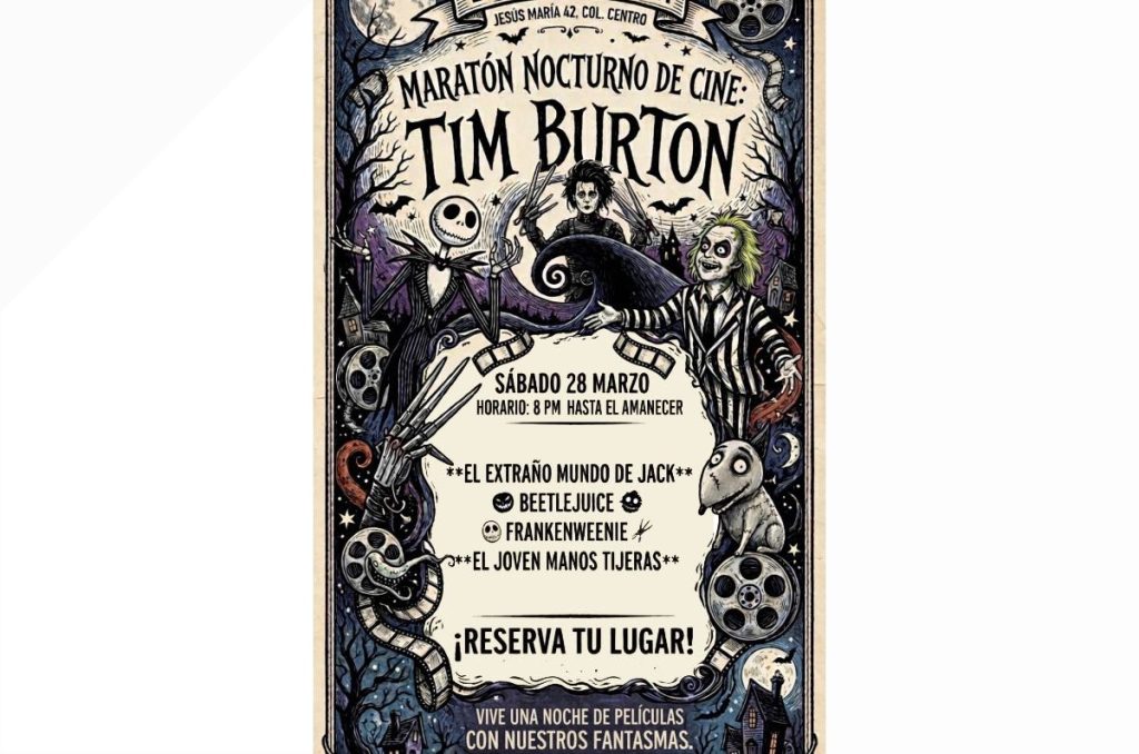 Tim Burton películas maratón nocturno CDMX Centro Histórico La Extraña Pizza por 100 pesos
